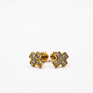 Gold & CZ Tiny Cross Screw Back Earring